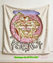 Versace Pink Green Medusa Art Print Flannel Sofa Throw Blanket IMG_1750